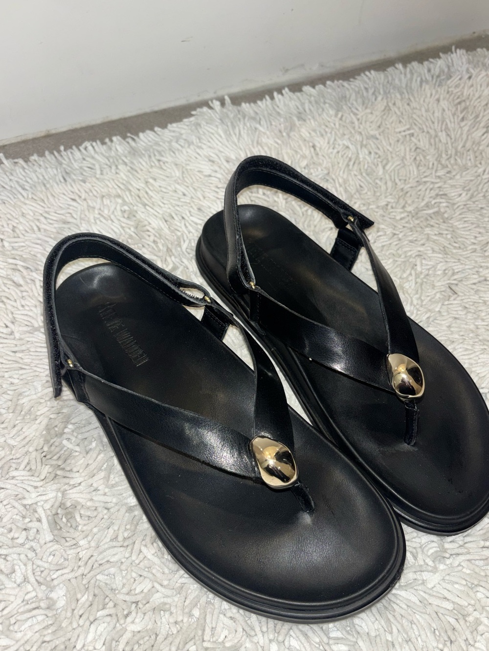 Black Leather Slingback Steve Madden Sandals with Gold Accent